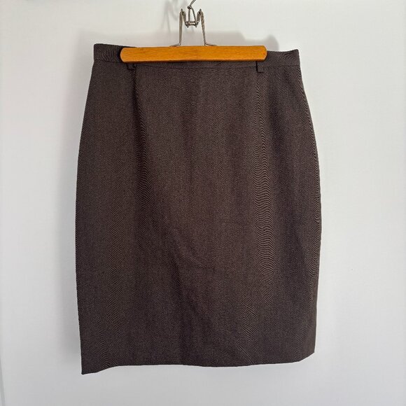 Vintage Coffee Brown Tombolini Donna 100% Wool Pencil Skirt size S - Picture 1 of 4
